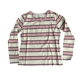 Lily coco Cream Pink Striped V Neck Top Size L